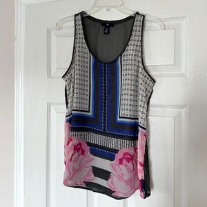 Like New Gap Sheer Sleeveless Top Black Floral Geometric Size Medium